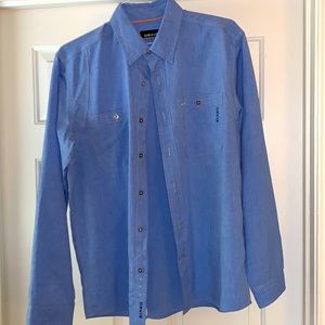 Orvis Tech Chambray Work Shirt. Size Med. Light blue. Active fit.